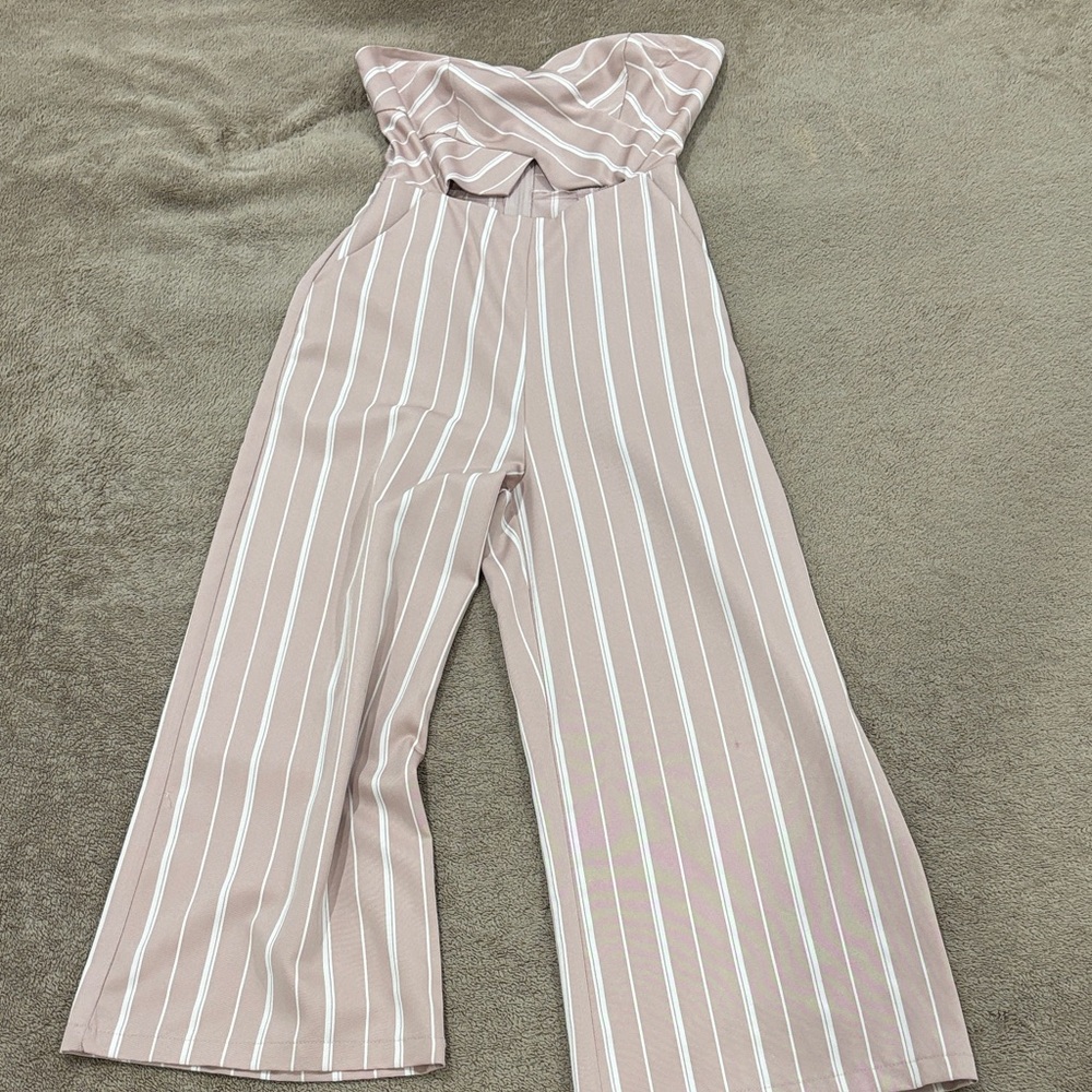 Striped Strapless Wide-Leg Jumpsuit - Blush